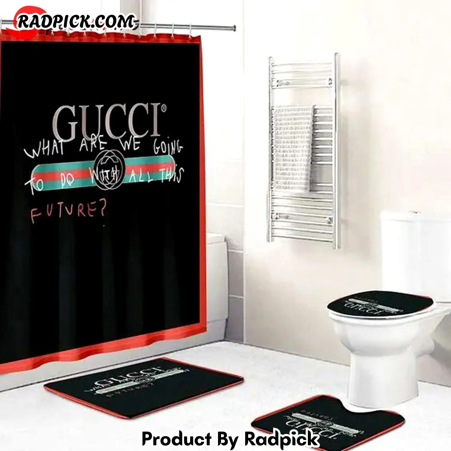 Gucci black bathroom set hot luxury shower curtain bath rug mat home decor 236 bathroom accessory sets rp387779